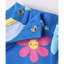 Babyhug Cotton Knit Half Sleeves Co-ords Night Suit With Floral Print - Blue