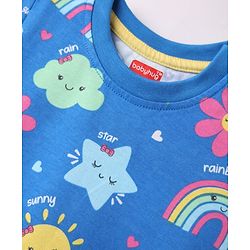 Babyhug Cotton Knit Half Sleeves Co-ords Night Suit With Floral Print - Blue