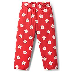 Babyhug Cotton Knit Half Sleeves Night Suit With Floral Print - Red