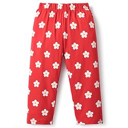 Babyhug Cotton Knit Half Sleeves Night Suit With Floral Print - Red