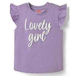 Babyhug Cotton Knit Frill Sleeves Capri Night Suit With Hearts Prints - Lavender