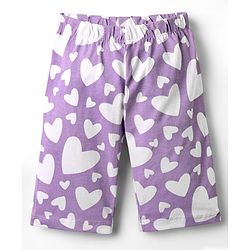 Babyhug Cotton Knit Frill Sleeves Capri Night Suit With Hearts Prints - Lavender