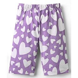 Babyhug Cotton Knit Frill Sleeves Capri Night Suit With Hearts Prints - Lavender