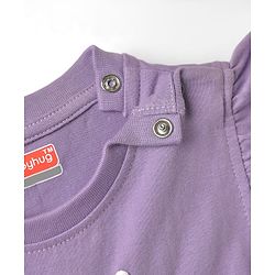 Babyhug Cotton Knit Frill Sleeves Capri Night Suit With Hearts Prints - Lavender