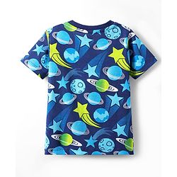 Babyhug Cotton Knit Half Sleeves Co-ords Night Suit with Space Theme Print - Navy Blue