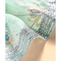 Babyhug Woven Half Sleeves Lehenga Choli & Dupatta Set With Floral Embroidery - Aqua