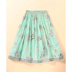 Babyhug Woven Half Sleeves Lehenga Choli & Dupatta Set With Floral Embroidery - Aqua
