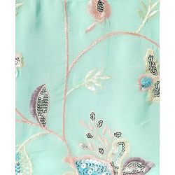 Babyhug Woven Half Sleeves Lehenga Choli & Dupatta Set With Floral Embroidery - Aqua
