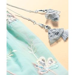 Babyhug Woven Half Sleeves Lehenga Choli & Dupatta Set With Floral Embroidery - Aqua