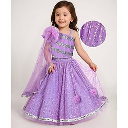 Babyhug Woven Lehenga Choli Set With Sequin Detailing & Dupatta - Lavender