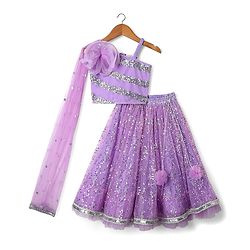 Babyhug Woven Lehenga Choli Set With Sequin Detailing & Dupatta - Lavender