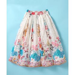 Babyhug Woven Sleeveless Georgett Embroidered Choli With Lehenga and Dupatta Set with Floral Print & Sequin - White