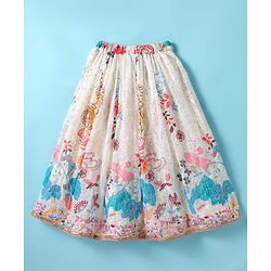 Babyhug Woven Sleeveless Georgett Embroidered Choli With Lehenga and Dupatta Set with Floral Print & Sequin - White