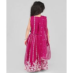 Babyhug Woven Sleeveless Floral Embroidered Choli Lehenga With Dupatta Set - Pink