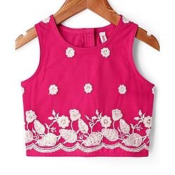 Babyhug Woven Sleeveless Floral Embroidered Choli Lehenga With Dupatta Set - Pink
