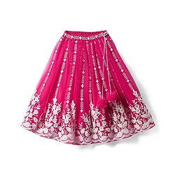 Babyhug Woven Sleeveless Floral Embroidered Choli Lehenga With Dupatta Set - Pink