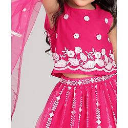 Babyhug Woven Sleeveless Floral Embroidered Choli Lehenga With Dupatta Set - Pink