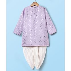 Babyhug Woven Full Sleeves Manderin Collar Kurta Dhoti Set With Embroidery - Lavender