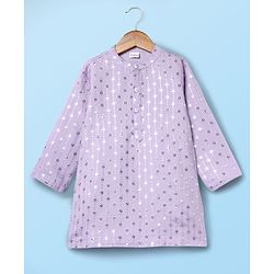 Babyhug Woven Full Sleeves Manderin Collar Kurta Dhoti Set With Embroidery - Lavender