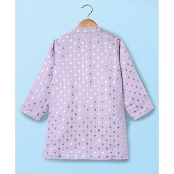 Babyhug Woven Full Sleeves Manderin Collar Kurta Dhoti Set With Embroidery - Lavender