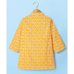Babyhug Woven Mandarin Collar Full Sleeves Kurta Dhoti Set With Abstract Print - Yellow