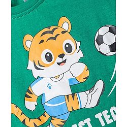 Babyhug Cotton Knit Half Sleeves Night Suit With Tiger Print - Green