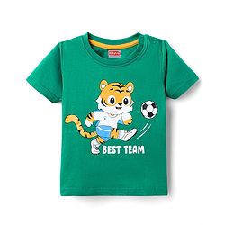 Babyhug Cotton Knit Half Sleeves Night Suit With Tiger Print - Green