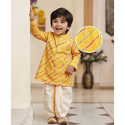 Babyhug Woven Mandarin Collar Full Sleeves Kurta Dhoti Set With Textured Print - Yellow
