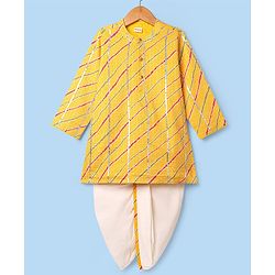 Babyhug Woven Mandarin Collar Full Sleeves Kurta Dhoti Set With Textured Print - Yellow