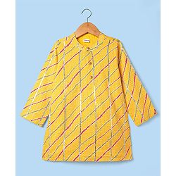 Babyhug Woven Mandarin Collar Full Sleeves Kurta Dhoti Set With Textured Print - Yellow