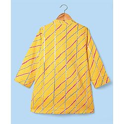 Babyhug Woven Mandarin Collar Full Sleeves Kurta Dhoti Set With Textured Print - Yellow