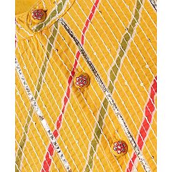 Babyhug Woven Mandarin Collar Full Sleeves Kurta Dhoti Set With Textured Print - Yellow