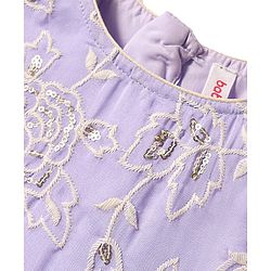 Babyhug Woven Full Length Half Sleeves Ethnic Dress With Floral Embriodery - Lavender