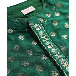 Babyhug Woven Full Sleeves Mandarin Collared Kurta & Dhoti Set With Foil Print - Green