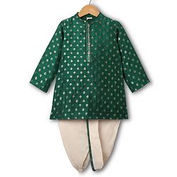 Babyhug Woven Full Sleeves Mandarin Collared Kurta & Dhoti Set With Foil Print - Green
