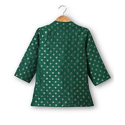 Babyhug Woven Full Sleeves Mandarin Collared Kurta & Dhoti Set With Foil Print - Green