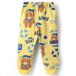 Babyhug Cotton Knit Half Sleeves Co-Ord Night Suit With Teddy Bear Print - Yellow