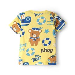 Babyhug Cotton Knit Half Sleeves Co-Ord Night Suit With Teddy Bear Print - Yellow