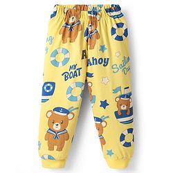 Babyhug Cotton Knit Half Sleeves Co-Ord Night Suit With Teddy Bear Print - Yellow