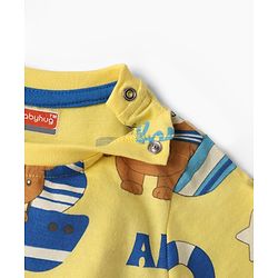 Babyhug Cotton Knit Half Sleeves Co-Ord Night Suit With Teddy Bear Print - Yellow
