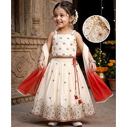 Babyhug Woven Sleeveless Lehenga Choli Set With Sequin Detailing & Dupatta - White