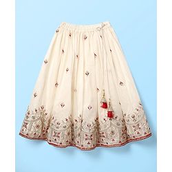 Babyhug Woven Sleeveless Lehenga Choli Set With Sequin Detailing & Dupatta - White