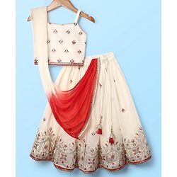 Babyhug Woven Sleeveless Lehenga Choli Set With Sequin Detailing & Dupatta - White