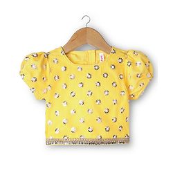 Babyhug Woven Half Puffed Sleeves Choli Lehenga Set with Dupatta Floral Embroidery & Sequin Detailing - Yellow