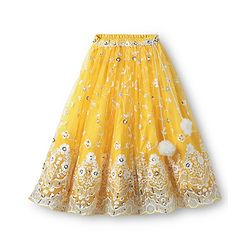 Babyhug Woven Half Puffed Sleeves Choli Lehenga Set with Dupatta Floral Embroidery & Sequin Detailing - Yellow