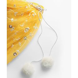 Babyhug Woven Half Puffed Sleeves Choli Lehenga Set with Dupatta Floral Embroidery & Sequin Detailing - Yellow