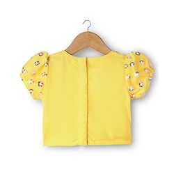 Babyhug Woven Half Puffed Sleeves Choli Lehenga Set with Dupatta Floral Embroidery & Sequin Detailing - Yellow