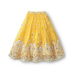 Babyhug Woven Half Puffed Sleeves Choli Lehenga Set with Dupatta Floral Embroidery & Sequin Detailing - Yellow