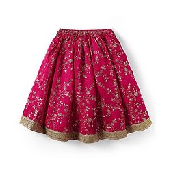 Babyhug Woven Sleeveless Lehenga Choli & Dupatta With Floral & Sequin Embriodery - Fuschia