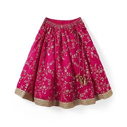 Babyhug Woven Sleeveless Lehenga Choli & Dupatta With Floral & Sequin Embriodery - Fuschia